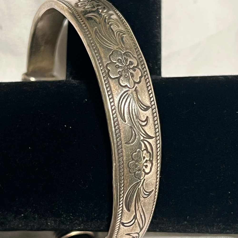 Lovely Handmade Bangle Bracelet Made From Silverware With Floral  Design